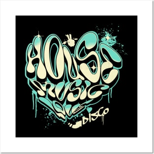 HOUSE MUSIC - Grafitti Love Heart (teal) Posters and Art